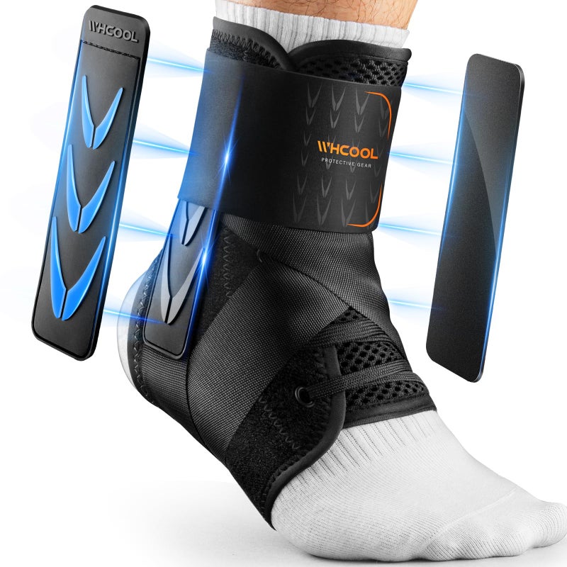 WHCOOL SlimFit Ankle Brace for Sprained Ankle Quick Lace Up Ankle Support for Women Men With 2 AutoShaped Pads Air Fabric Cool Ankle Stabilizer for Injury Recover RunningSports XL1415